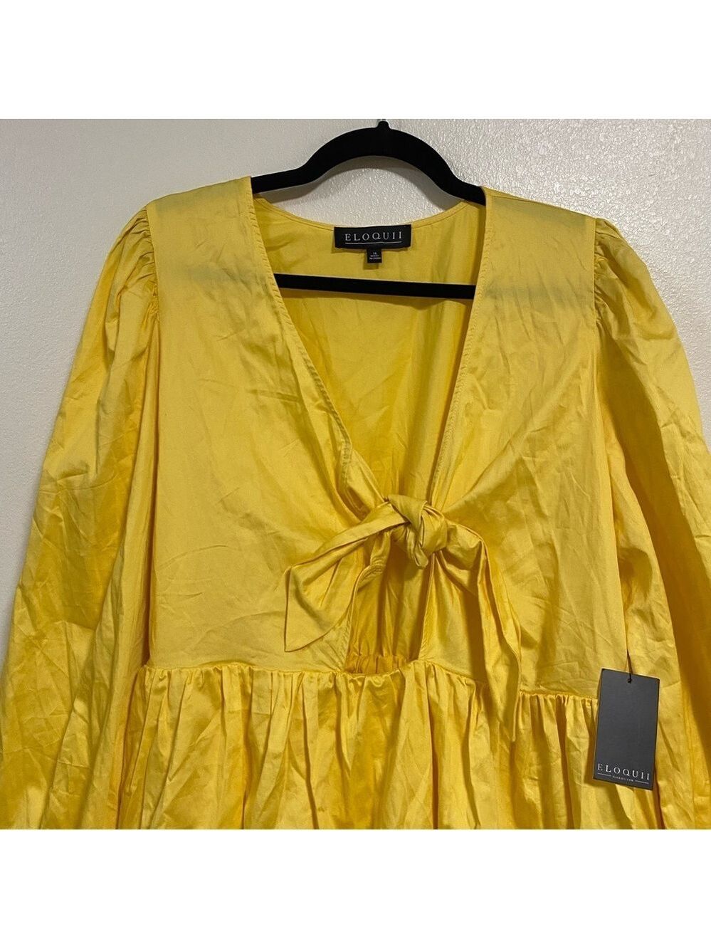 Eloquii Dress Women’s Size 16 Yellow Bubble hem Puff Sleeve Mini Dress NWT - Picture 5 of 15